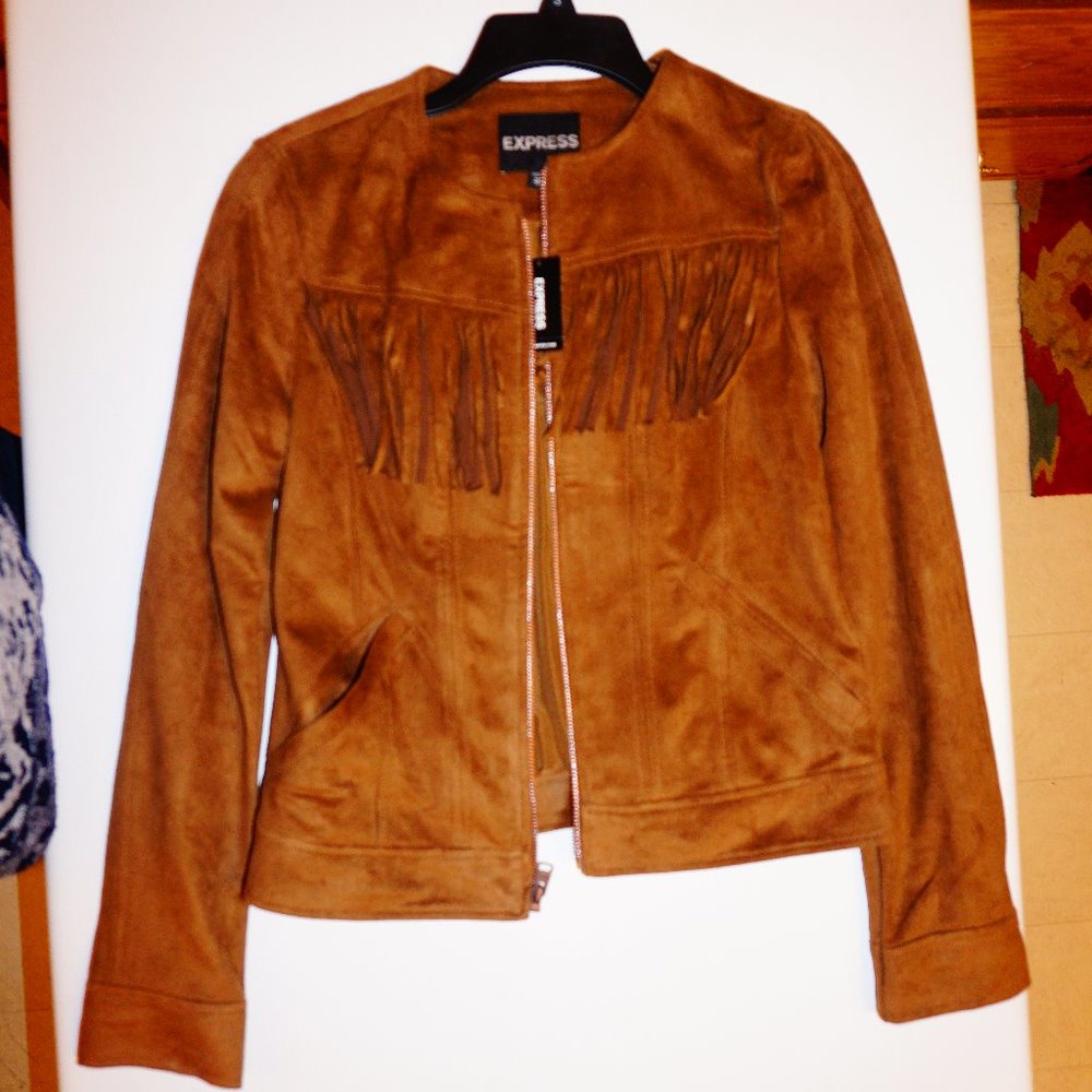 NWT Express Faux Suede Fringed Jacket